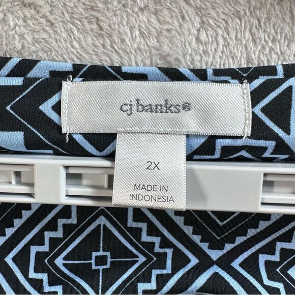 CJ Banks Slinky Flowy Tunic Stretch Blue Printed Ombré‎ 3/4 Sleeves Women’s 2X - Picture 2 of 8